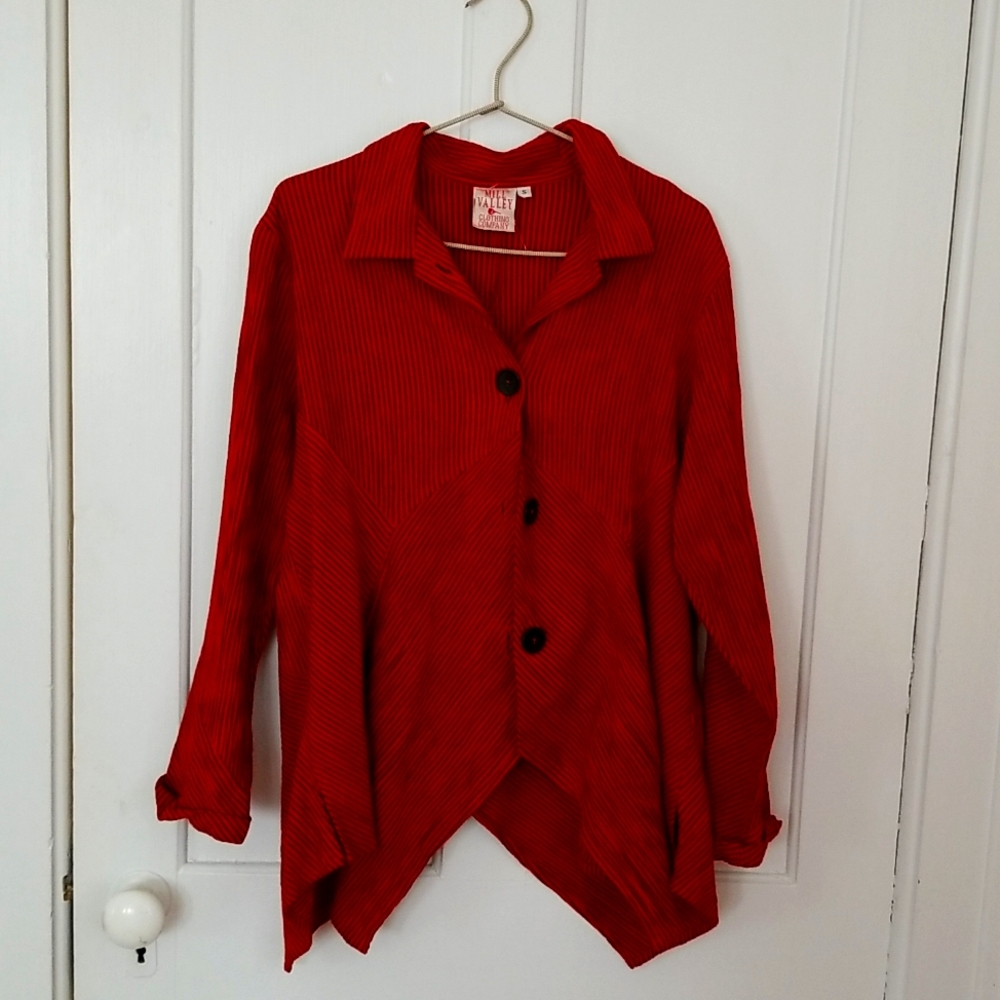 Mill Valley clothing Asymetrical  HOBO Shirt SHACKET Linen blend  Red Stripe S